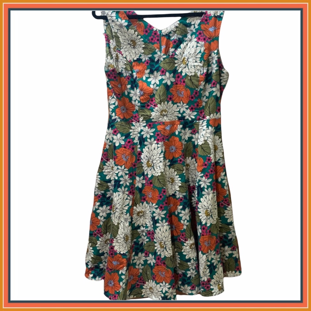 Floral Fit-and-Flare Midi Dress in Teal and Orange
